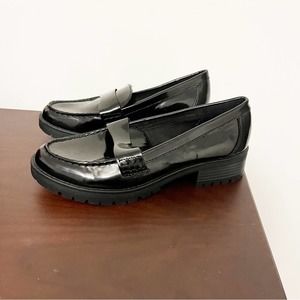 Old Navy Faux Leather Chunky Heel Women's Loafers Black 9